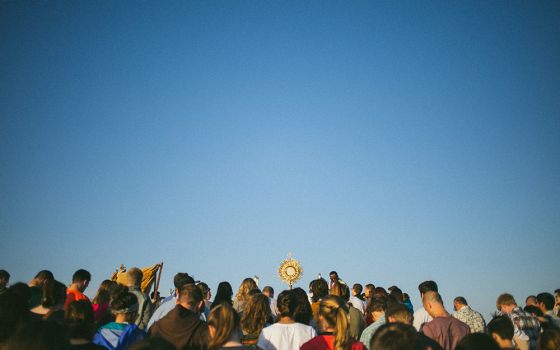 Students at St. John XXIII Catholic Parish process with the Eucharist across Colorado State University in Fort Collins in 2018. In November 2021, the U.S. bishops announced plans for a three-year National Eucharistic Revival. (Unsplash/Rachel Moore)